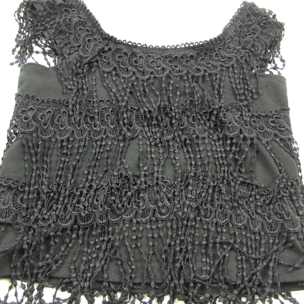 Black Fringe Crop Tank Top BOHO Festival - Picture 7 of 7